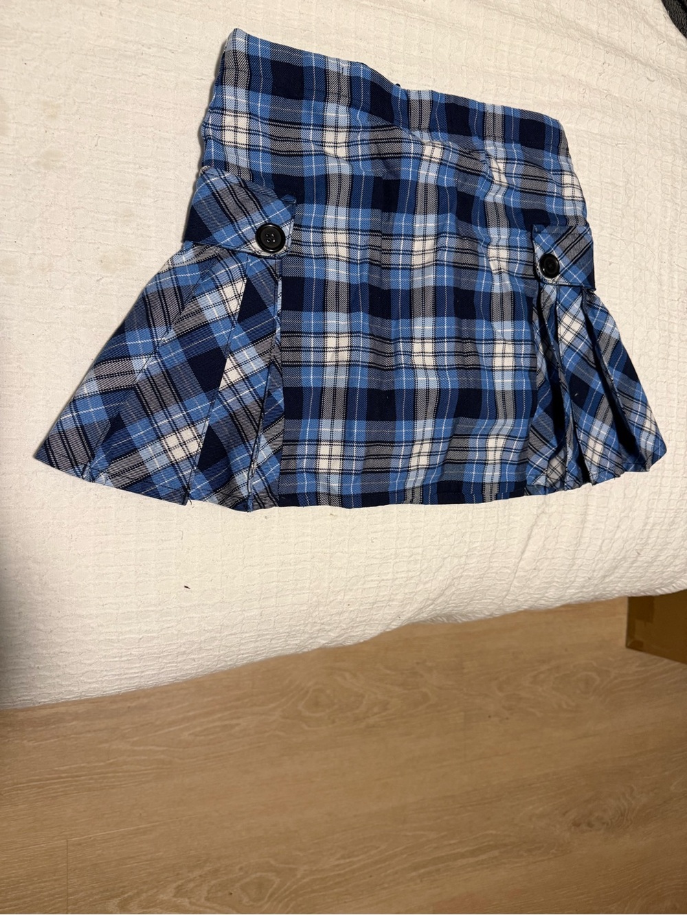 Blue Plaid Pleated Mini Skirt